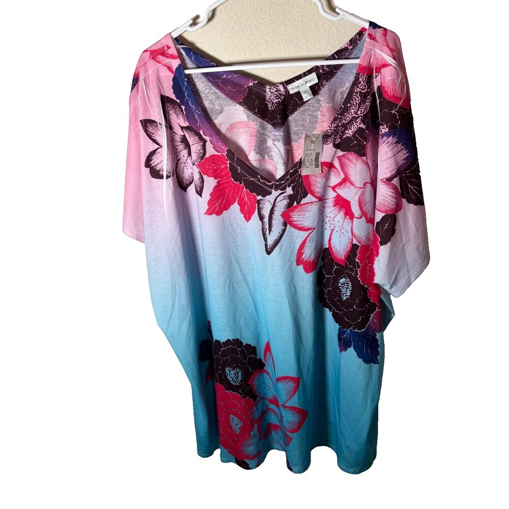 Fashion Bug T-Shirt Women's 4X V-Neck Floral Short Sleeve Printed Shirt Top